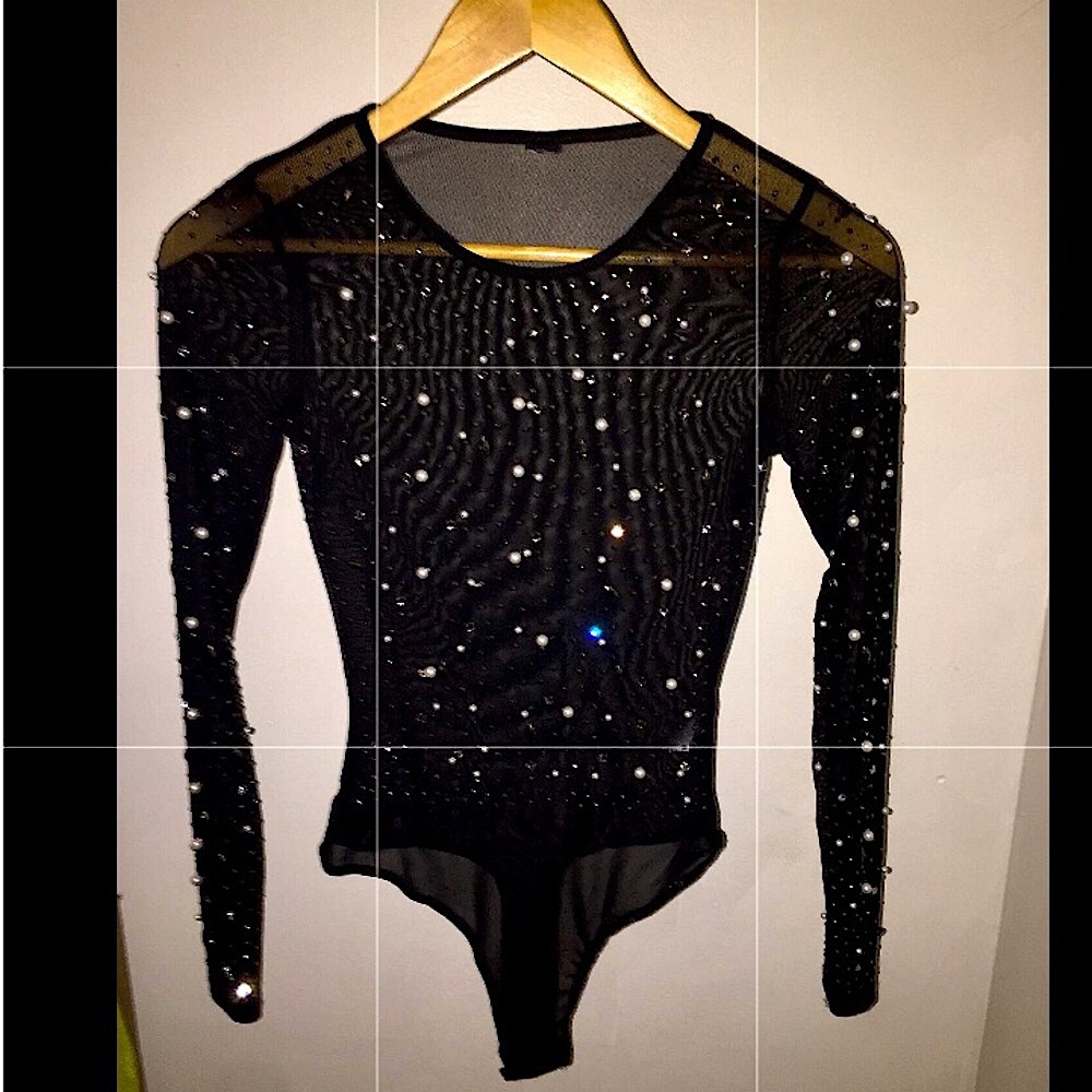 Black Long-sleeve Bodysuit With Sparkling Gems 🖤